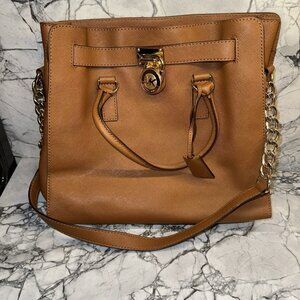 Michael Kors Hamilton Satchel Tote Large Saffiano Leather Handbag Brown